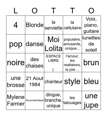 POP ET ALIZEE Bingo Card