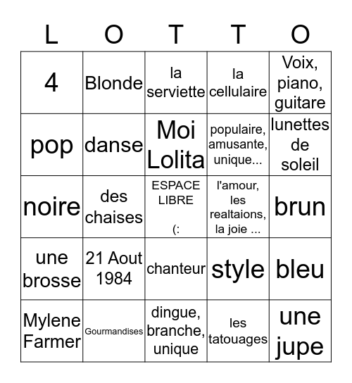 POP ET ALIZEE Bingo Card