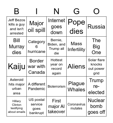 2020 Apocalypse Bingo Card