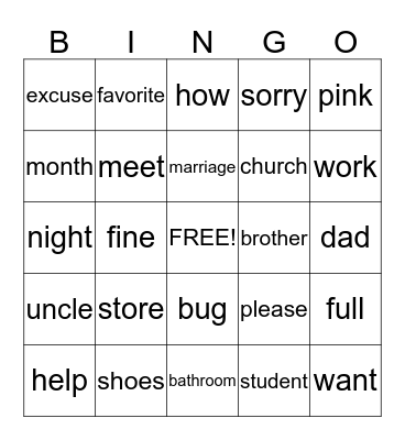 ASL Bingo Card