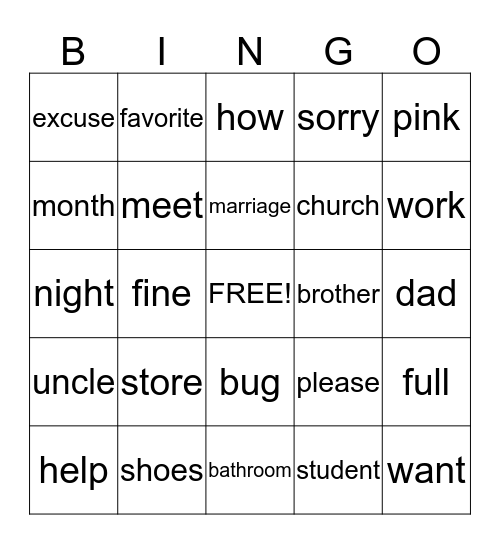 ASL Bingo Card