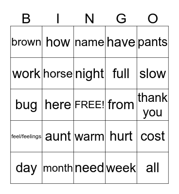 ASL Bingo Card