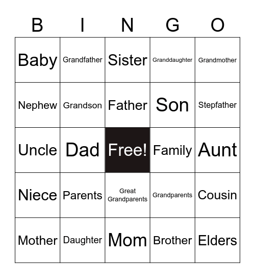 Family ESL Bingo Card