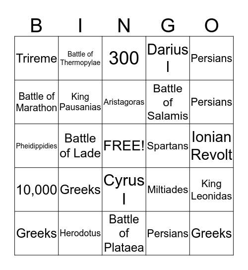 Greco-Persian War Bingo Card