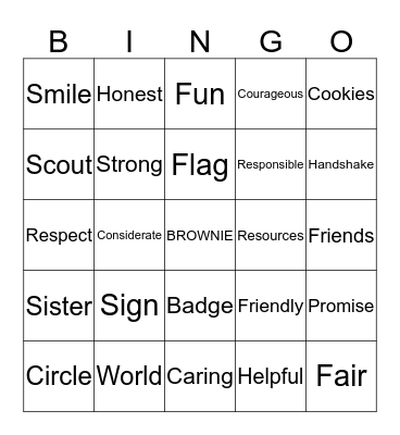 BROWNIE BINGO Card