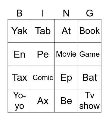 Untitled Bingo Card