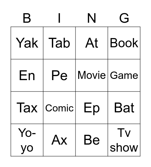 Untitled Bingo Card