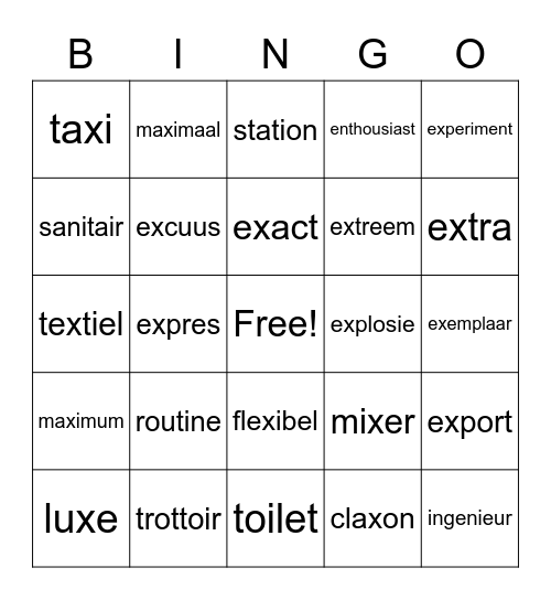 Bingo Franse leenwoorden Bingo Card