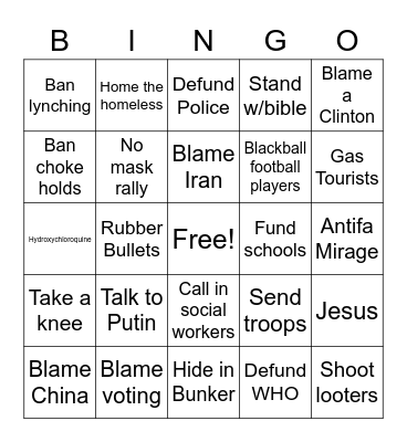 Trump's June 2020 Bingo Card
