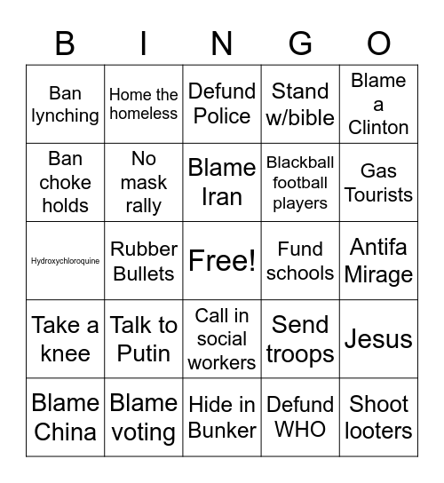 Trump's June 2020 Bingo Card