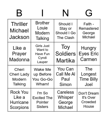 80'S Bingo Night Bingo Card