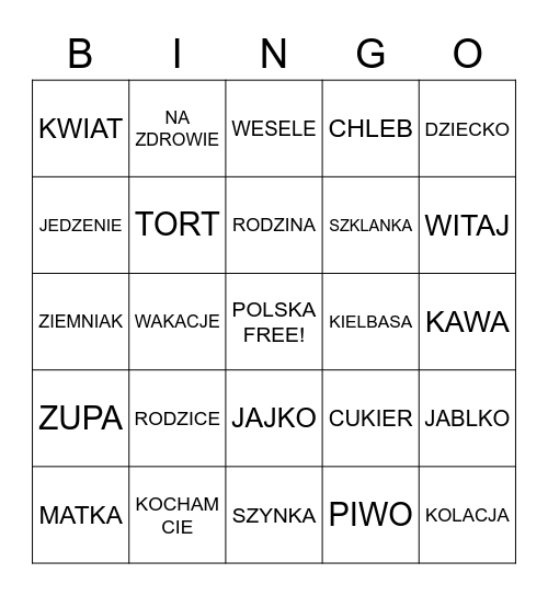 POLISH Bingo Card