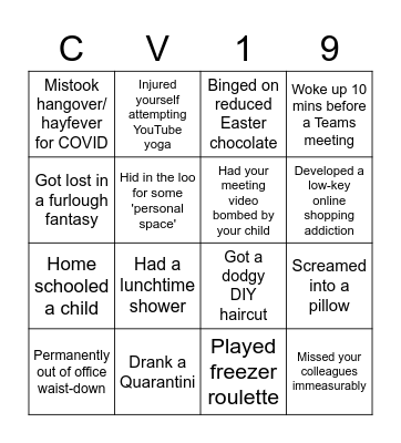 MSC Lockdown Bingo Card