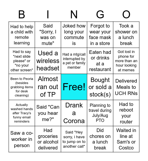 COVID-19 Bingo Card