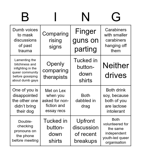 Dating Queers Bingo Card