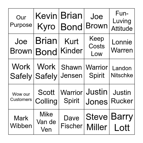 Tech Ops BINGO Card