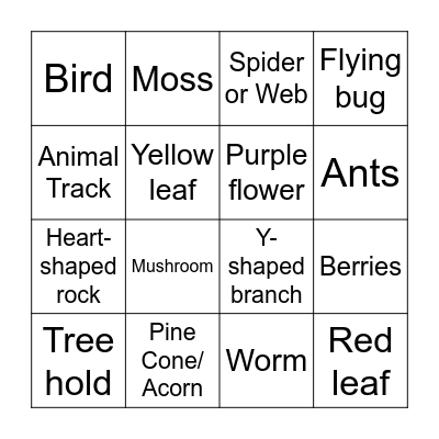 Nature Scavenger Hung (June 27 or June 28) Bingo Card