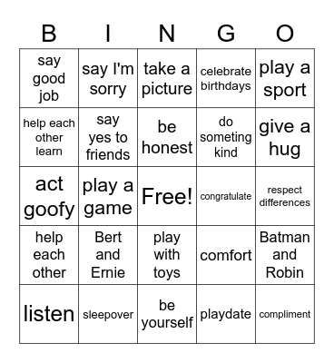 Friendships Bingo Card