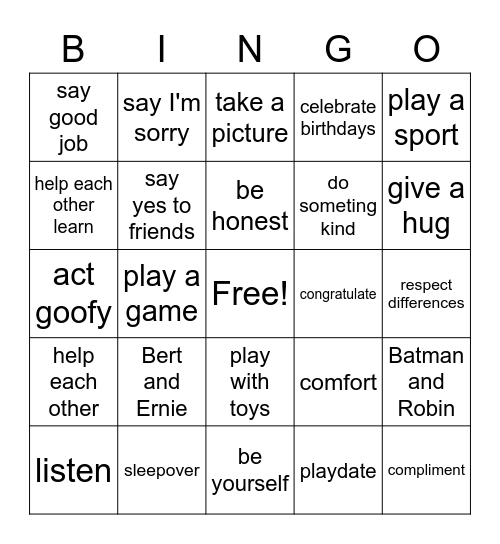 Friendships Bingo Card