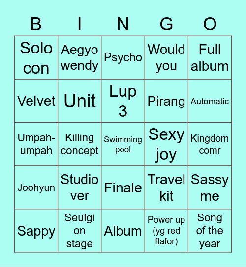 Reveluv Bingo Card