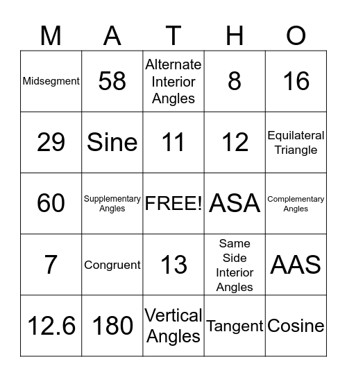 Foundations of Math 2 Review Bingo Card