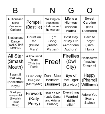 Song bingo Card