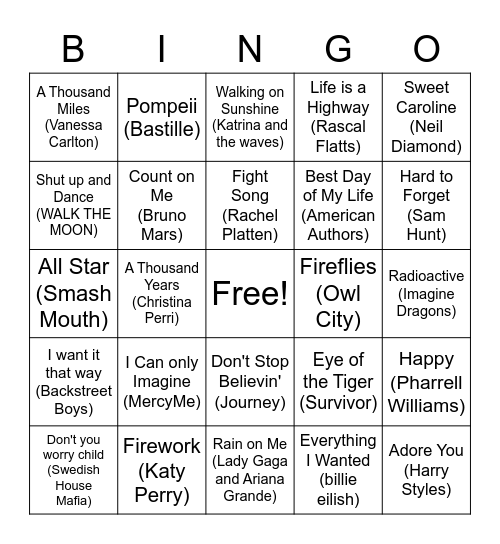 Song bingo Card