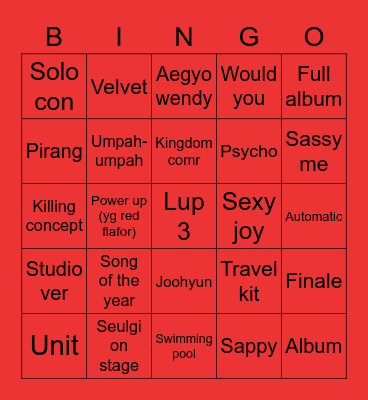 Reveluv Bingo Card