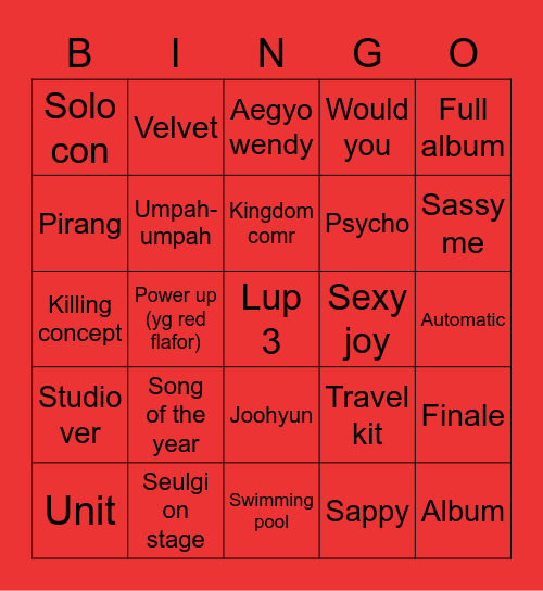 Reveluv Bingo Card