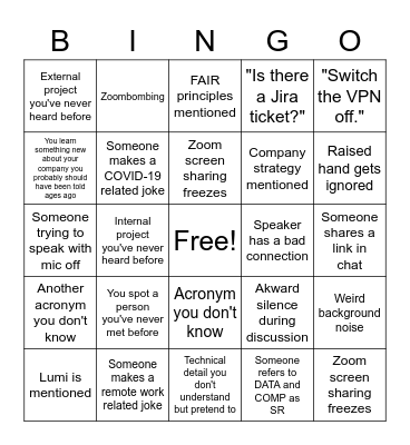 DATA DAYS Bingo Card