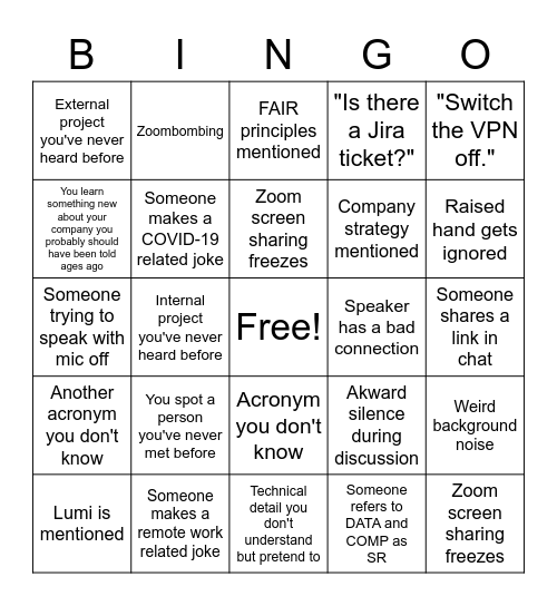 DATA DAYS Bingo Card