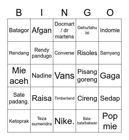 Untitled Bingo Card