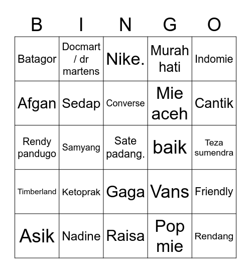 Untitled Bingo Card