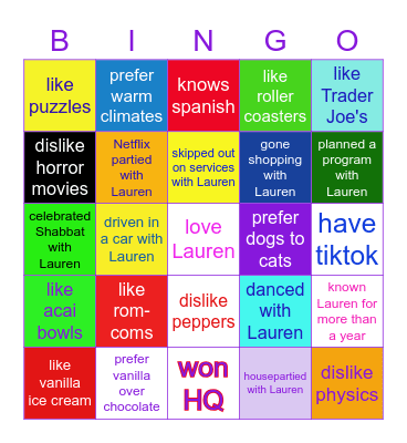 *********Lauren birthday bingo*********        Do you/have you. . .? Bingo Card