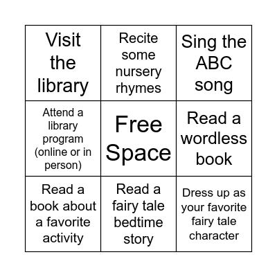 Summer Reading Activity Log Bingo Card
