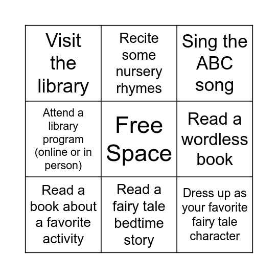 Summer Reading Activity Log Bingo Card