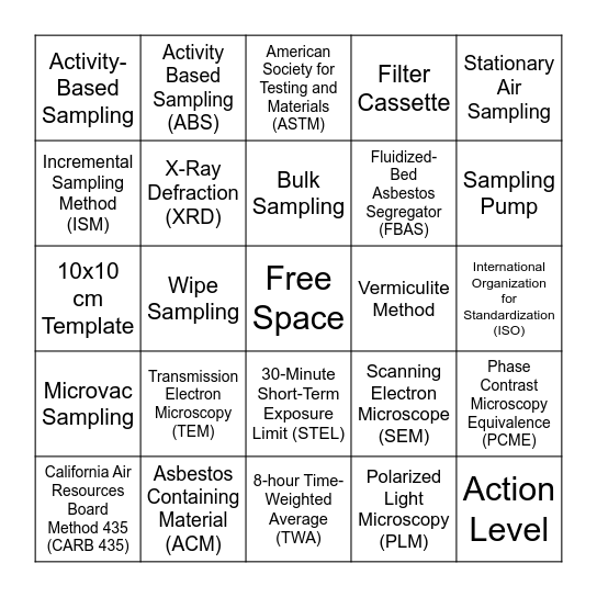 Sampling and Analysis Bingo Card