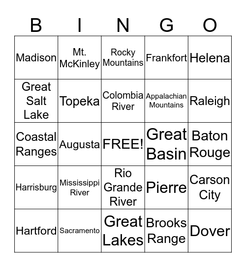 U.S.A. Bingo Card