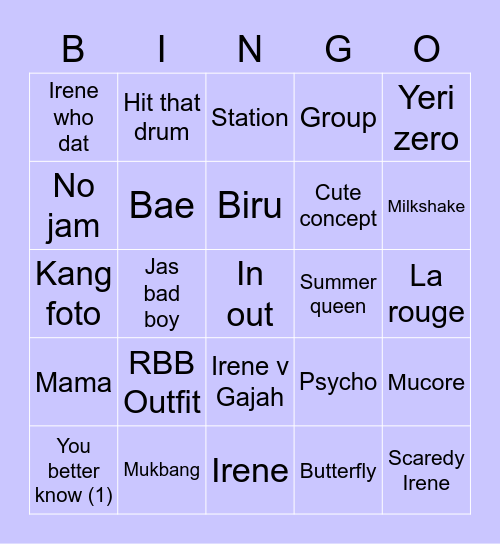 Red velvet Bingo Card