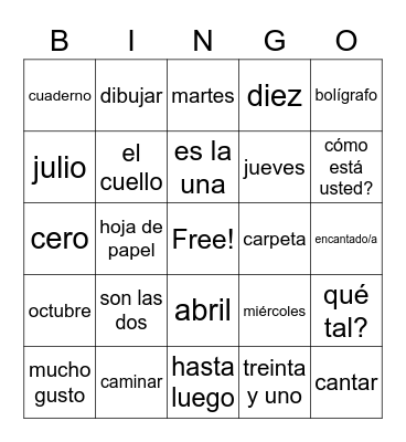 Loteria Round 2 Bingo Card