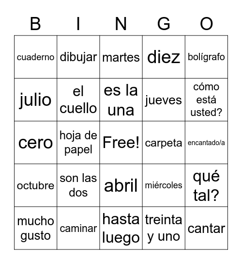 Loteria Round 2 Bingo Card