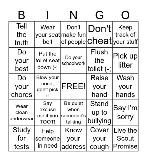 RESPONSIBILITY Bingo Card