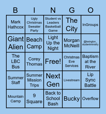 LBC Student Ministry Bingo Card