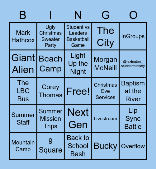 LBC Student Ministry Bingo Card