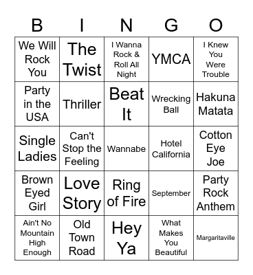 NKHS Songs Round 2 Bingo Card