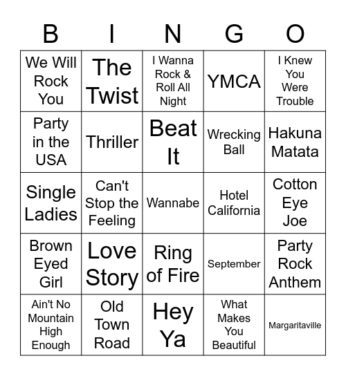 NKHS Songs Round 2 Bingo Card