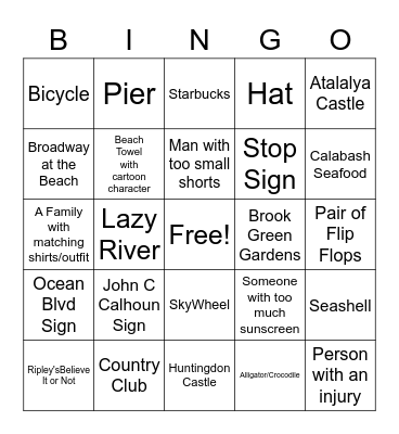 Vacation Bingo Card