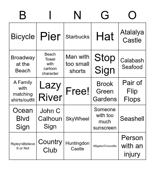 Vacation Bingo Card