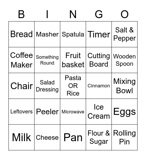 Chef Tregaye's Virtual Bingo Card