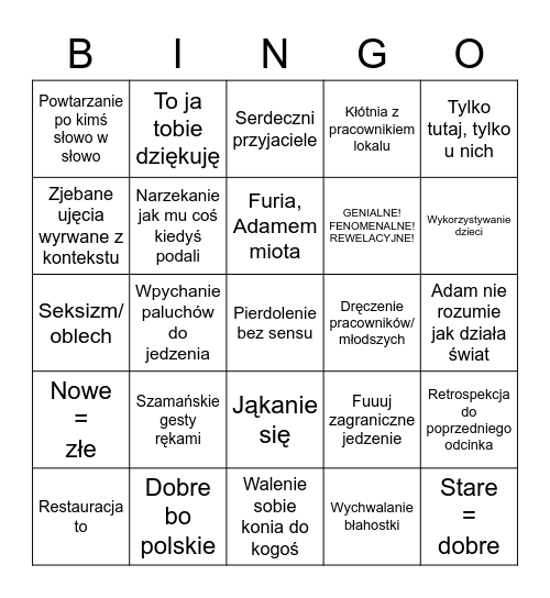 WŚCIEKŁE GARY Bingo Card